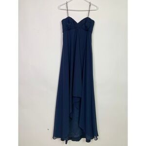 Badgley Mischka Bridesmaids Dress Size 4 Blue Maxi High Low Pleated Empire Waist